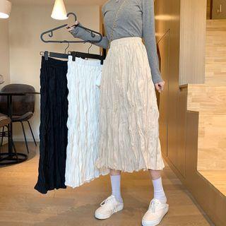 Plain Crinkled Midi Skirt