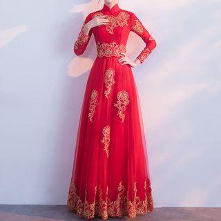 Mandarin Collar A-line Cocktail Dress / Evening Gown