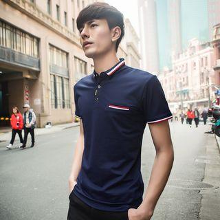 Striped Trim Short-sleeve Polo Shirt