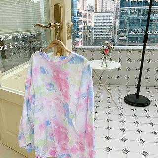 Watercolor-printed Boxy Sweatshirt Pink - One Size