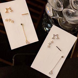 Set Of 4: Sterling Silver Star Earring 4 Pc - Gold - One Size