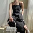 Spaghetti Strap Open Back Half-zip Wide-leg Jumpsuit