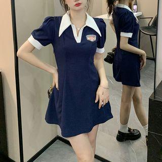 Puff-sleeve Collar Mini A-line T-shirt Dress