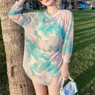 Set: Tie-dyed Swim Tank Top + Shorts + Long-sleeve Top