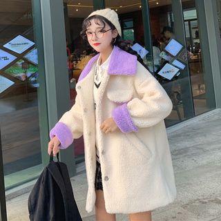 Faux Shearling Two-tone Buttoned Coat