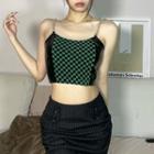 Checkerboard Panel Faux Leather Cropped Camisole Top