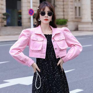 Puff-sleeve Denim Cropped Jacket