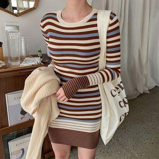 Stripe Rib-knit Mini Bodycon Dress