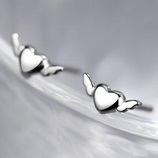 Alloy Flying Heart Earring 1 Pair - Earring Backs - Silver - One Size