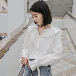 Asymmetric Buckled Ruffled Blouse White - One Size
