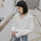 Asymmetric Buckled Ruffled Blouse White - One Size