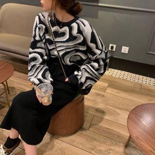 Color-block Cropped Sweater As Shown In Figure - One Size