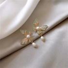 Butterfly Enamel Faux Pearl Dangle Earring 1 Pair - Gold - One Size