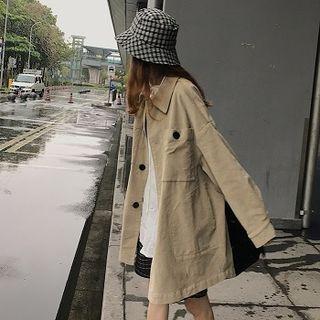 Plain Single-breasted Cargo Long-sleeve Jacket Khaki - One Size