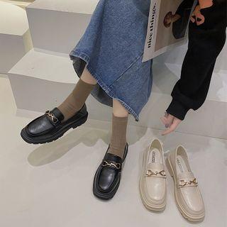Chain Detail Platform Block Heel Loafers