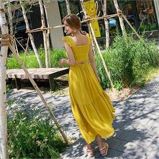 Frill-trim Slit-back Maxi Dress