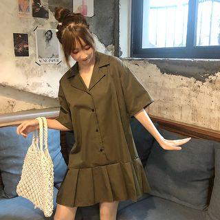 Elbow-sleeve Plated Midi Dress