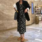 Flower Print Sleeveless Midi Shift Dress Black - One Size