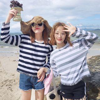 Fringed Striped Long Sleeve T-shirt