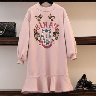Patterned Ruffle Hem Sweatshirt Dress