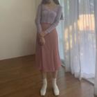 Long-sleeve Button T-shirt / Midi A-line Skirt