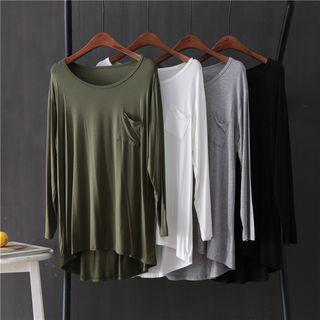 Plain Long-sleeve Pocket T-shirt