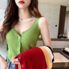 Button-down U-neck Knit Tank Top In 6 Colors