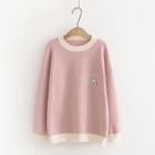 Rabbit Embroidered Contrast Trim Sweater