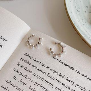 Faux Pearl Ear Cuff 1 Pair - E407 - Ear Cuff - Silver - One Size