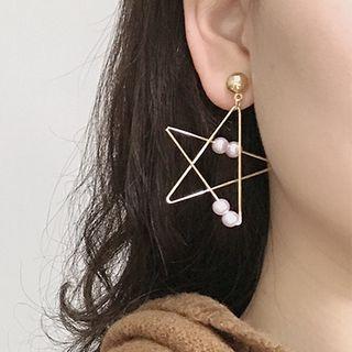 Alloy Faux Pearl Star Dangle Earring 0601 - Faux Pearl & Star - Gold - One Size