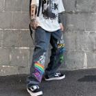 Cartoon Print Wide Leg Jeans