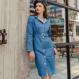 Long Sleeve Belted Denim Shirtdress