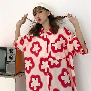 Floral Patterned Short-sleeve Casual Shirt As Shown In Figure - One Size