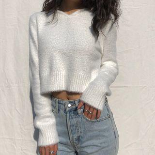 Mohair Hooded Cropped Sweater