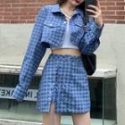 Houndstooth Cropped Jacket / A-line Mini Skirt