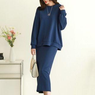 Set: Vivid Plain Sweatshirt + Long Pencil Skirt