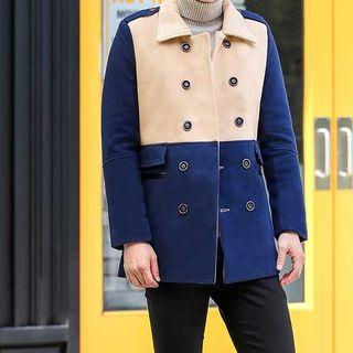 Color Block Double-breasted Coat / Turtleneck Sweater / Set