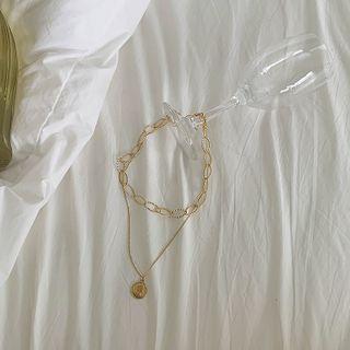 Chain Choker & Medallion Necklace Set Gold - One Size
