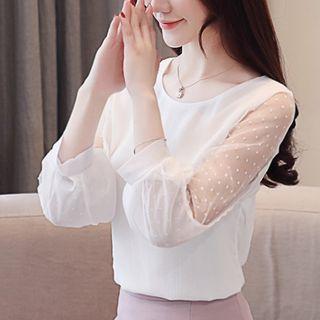 Bow Ruffle Lace Dot Sleeve Blouse