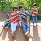 Family Matching Heart Print Striped Short Sleeve T-shirt
