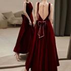 Sleeveless Ribbon A-line Evening Gown