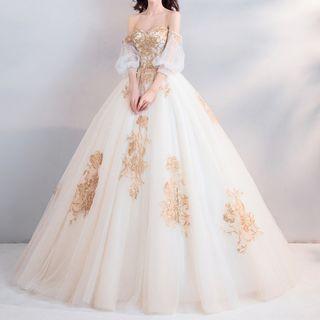 Off-shoulder Embroidered Ball Gown Wedding Dress