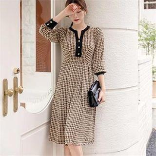 Button-trim Patterned Dress