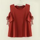 Plain Cold Shoulder Short-sleeve T-shirt