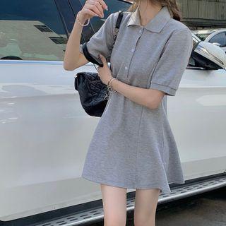 Short-sleeve Polo-collar Plain Dress