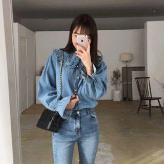 Filled Sailor-collar Denim Blouse