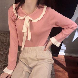 Lon-sleeve Tie Neck Knit Top