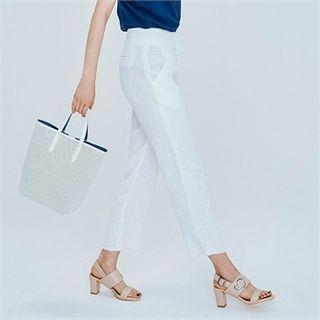 Hidden-hook Fray-hem Linen Pants