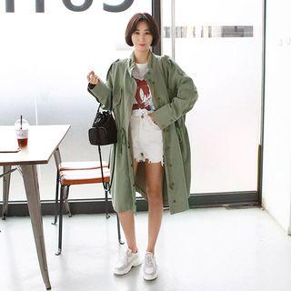 Military-look Drawstring Zipped Coat