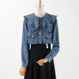 Pocket Detail Denim Shirt / High Waist Midi A-line Skirt